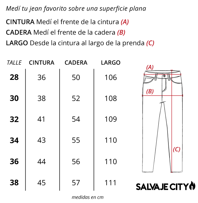 Tabla de talles jean